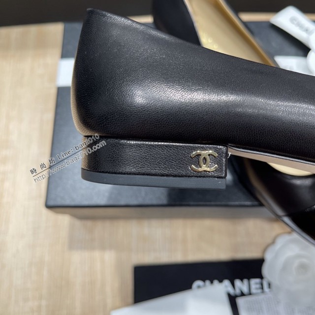 Chanel專櫃經典款女士拼色單鞋 香奈兒頂級版本平跟鞋高跟鞋 dx2593